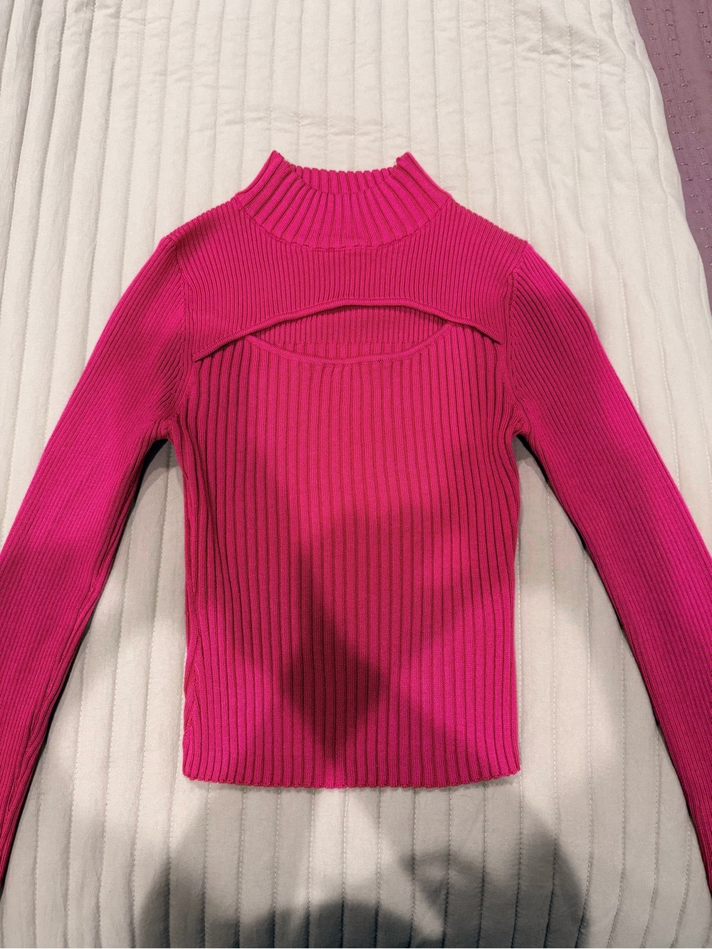 Say What? Ribbed Cutout Mock Neck Sweater - Hot Pink